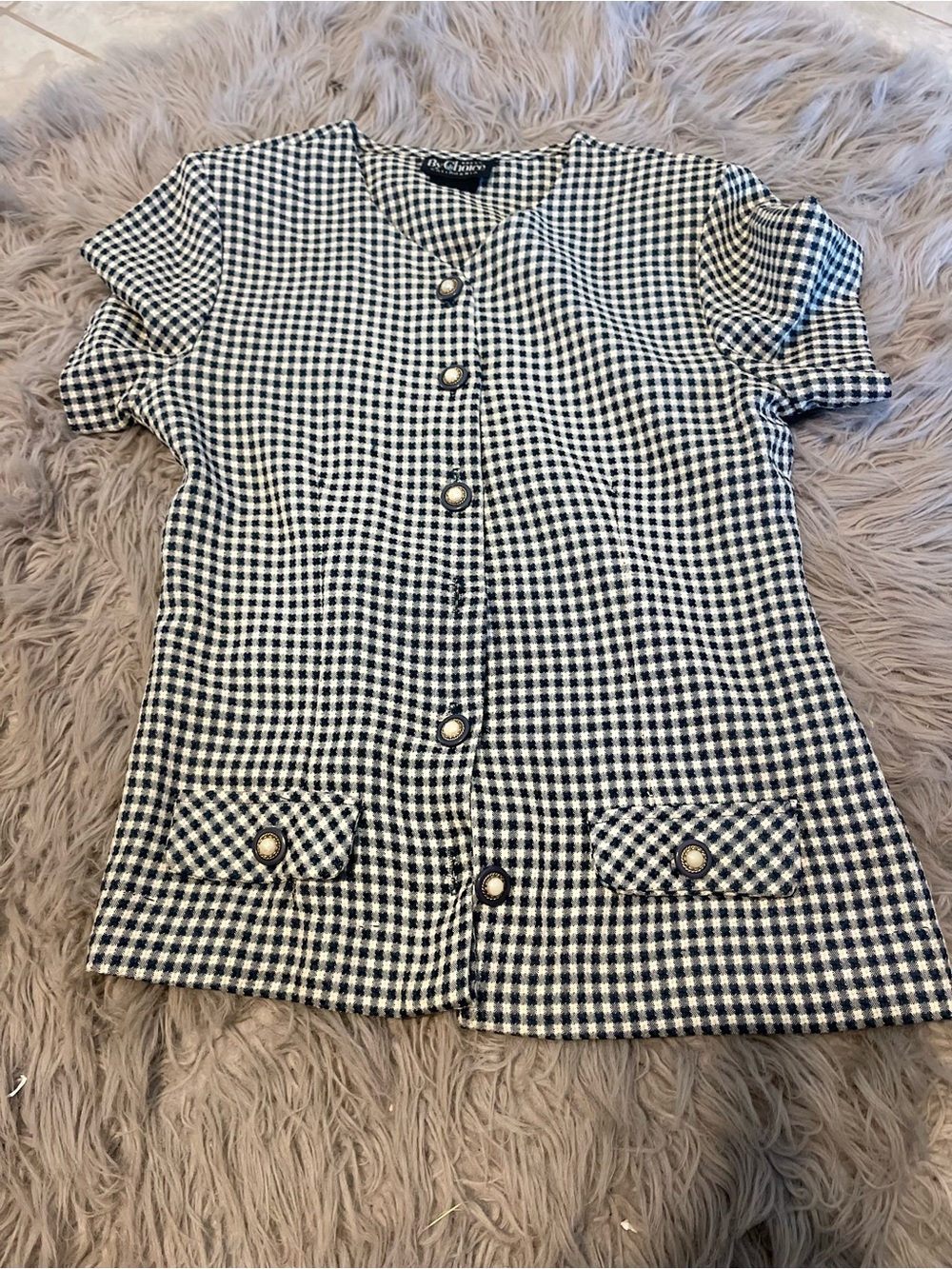 Classic Black & White Gingham Short-Sleeve Blazer - Timeless Tailoring